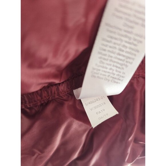 Athleta Lofty Goose Down Hooded Maple Burgundy Red Puffer Coat Zip Snap XS - Picture 13 of 16